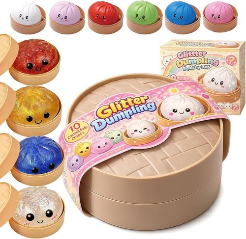 Glitter Dumpling Squishy - Mystery Box with 10 Colorful Dumpling Toys | Fun Surprises Included