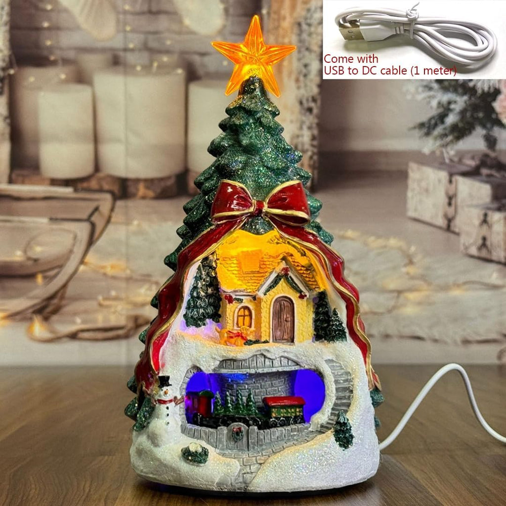Regine Switzerland Musical Christmas Tree Village Scene - Rotating Train & LED Lights | Animated Holiday Figurine