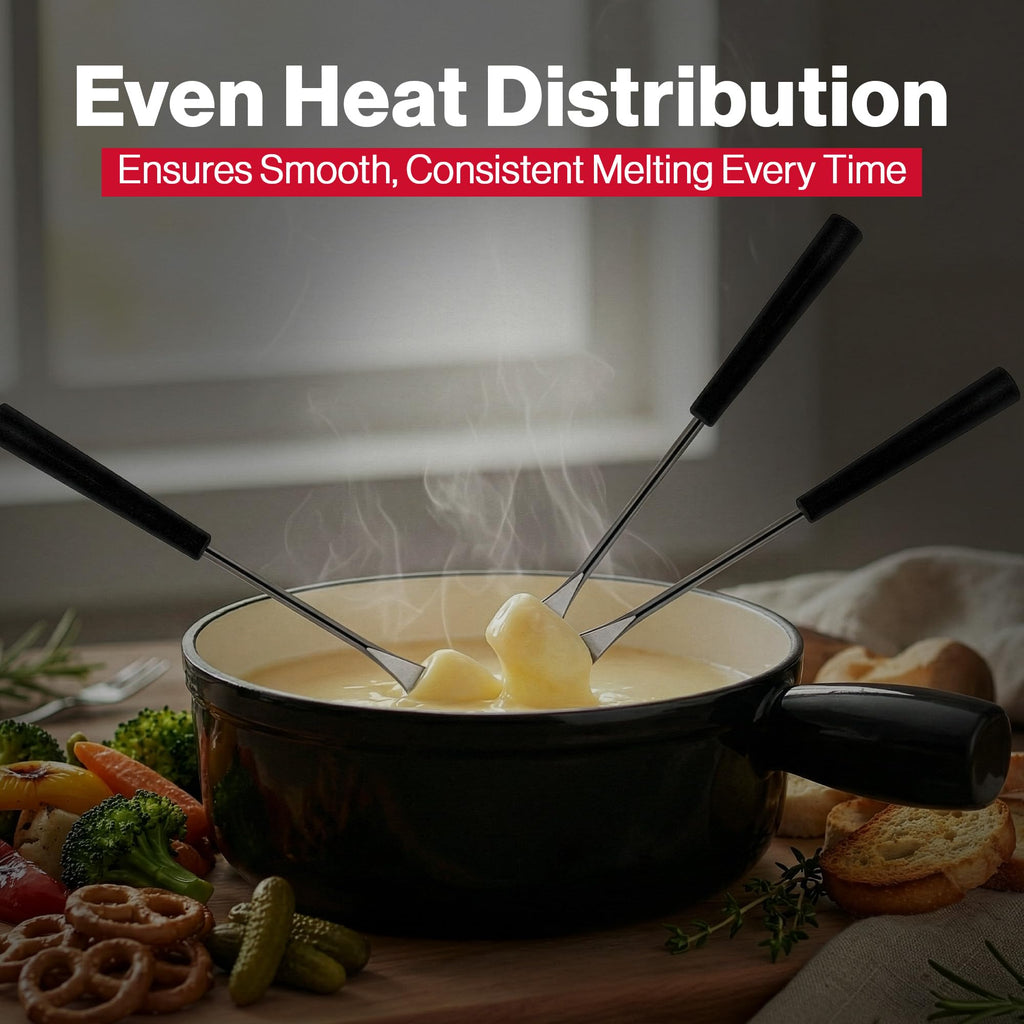 Swissmar Lugano Cast Iron Cheese Fondue Pot Replacement, 2 QT / 2 L – Compatible with Swissmar Lugano Fondue Sets – Ideal for Melting Cheese, Chocolate, & Caramel – Metallic Black