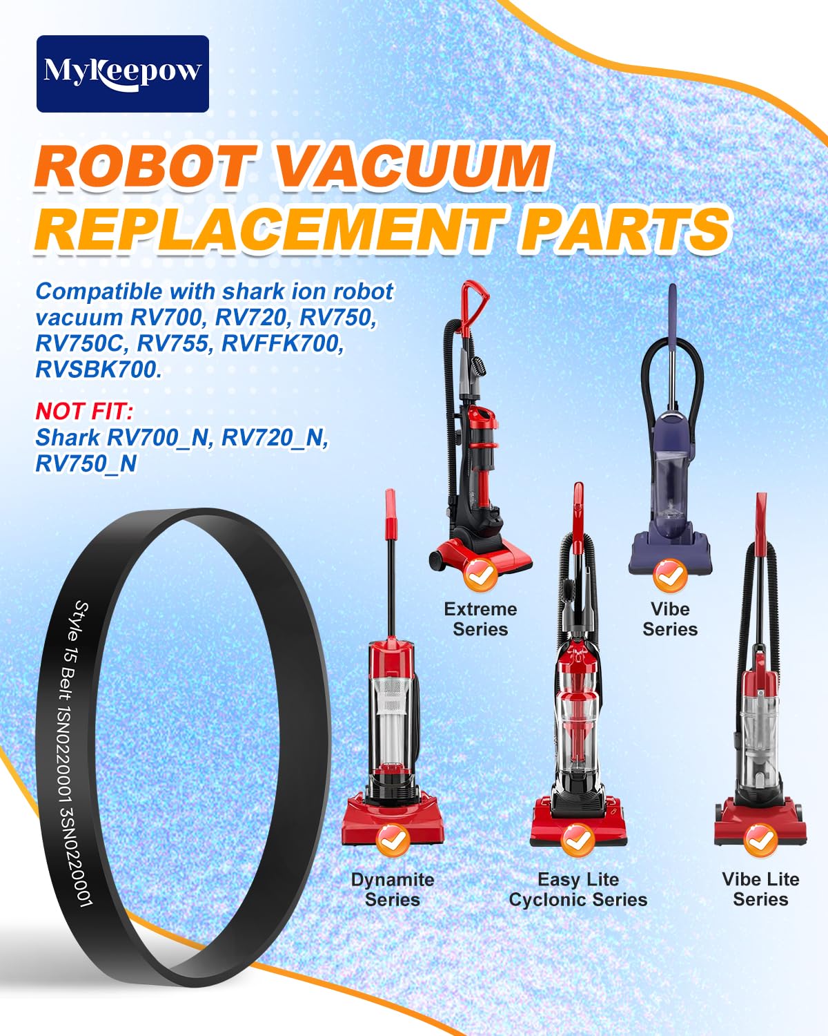 MyKEEPOW Style 15 Replacement Belts for DirtDevil Style 15 Dynamite and Power Express Upright Vacuum Cleaner, Replace Parts 1SN0220001 & 3SN0220001, 5 Pack