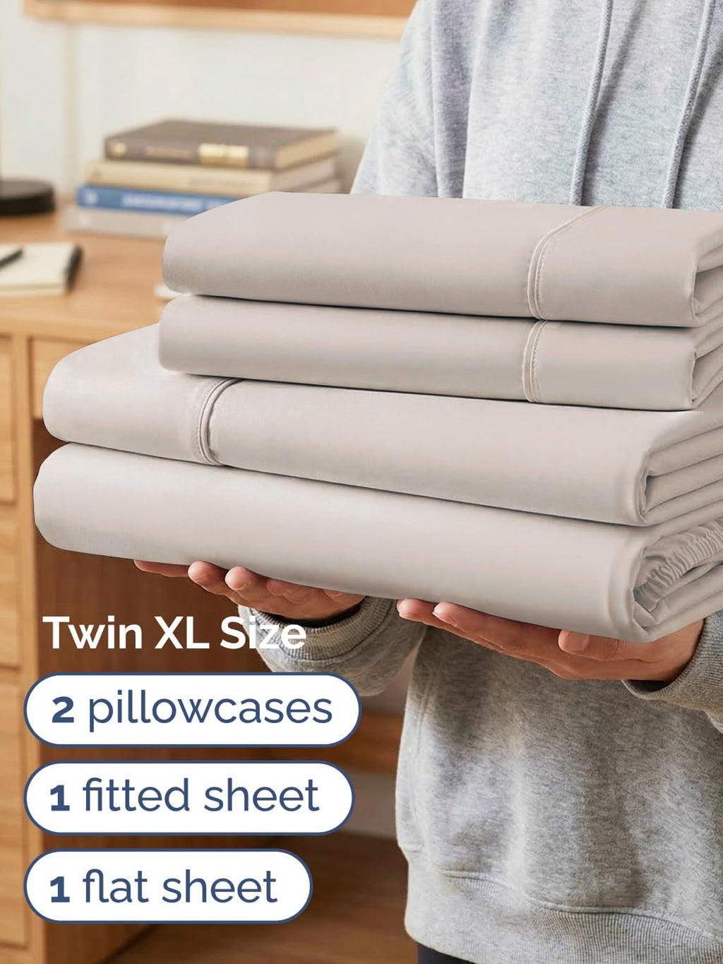 Skiennix Extra Deep Twin XL Sheet Set | 4-Piece Breathable Cooling Bedding - Soft, Wrinkle-Free Light Grey