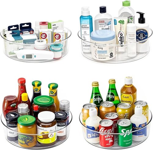 Lazy Susan 4-Pack Turntable Organizer - 11.5-Inch Clear Storage Bins for Kitchen & Bathroom