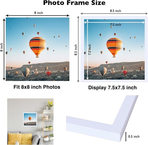 JCJMY 8x8 Picture Frame - White Wall Mount & Tabletop Display | Durable Shatter-Resistant Plexiglass