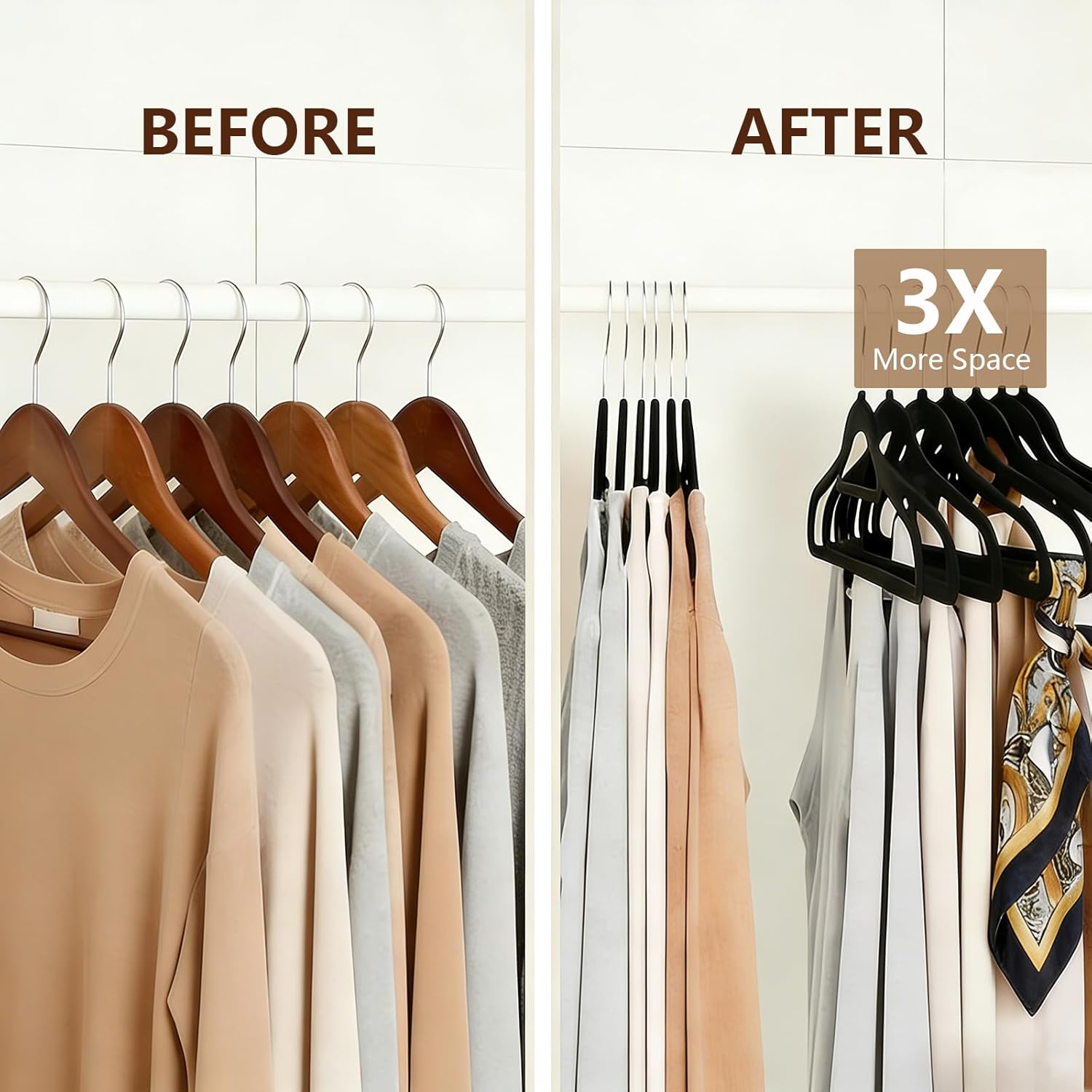 Skiennix Velvet Hangers - 50 Pack Heavy Duty Non-Slip Space Saving Coat Hangers | Black with 360° Rotating Hook