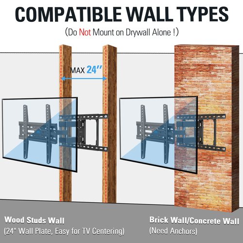 Mounting Dream TV Wall Mount for Most 32-65 Inch TV, Full Motion TV Mount with Dual Arms, Wall Mount Bracket with Swivel and Tilt, Fits 16", 18", 24" Studs, Max VESA 400x400mm, 99 LBS, MD2380-24K