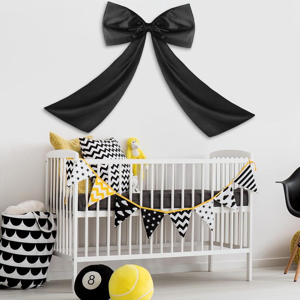 Wavwavw Large Black Bow Decor - Giant Satin Ribbon Tie for Parties & Weddings | 24 x 36 Inches