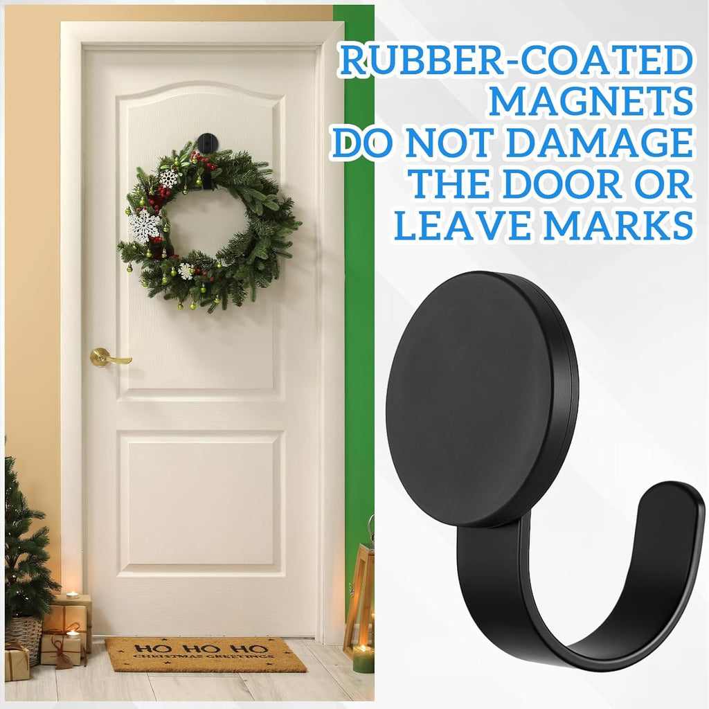 Magnetic Wreath Hanger, 2 Pack Heavy Duty Magnets with Hook for Refrigerator, Christmas Decoration Magnetic Hooks for Metal Front Door, Cruise Hook Hanger for Hanging Cabins Grill Coat Pattern