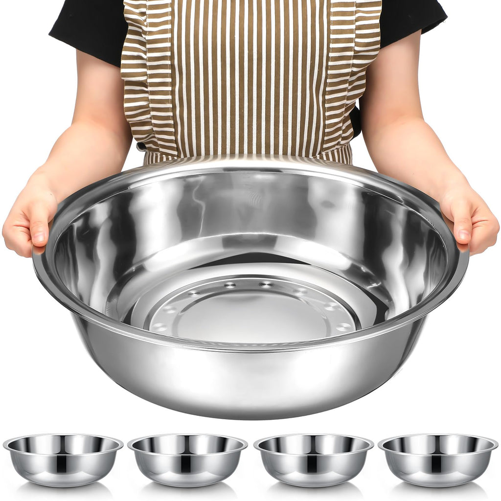 Nuogo 4 Pcs Stainless Steel Mixing Bowls Metal Mixing Bowls Extra Large Basin Salad Basin Deeper Edge Dishwasher Safe Mirror Finish for Home and Commercial, Silver (18 Inch 16 Qt)