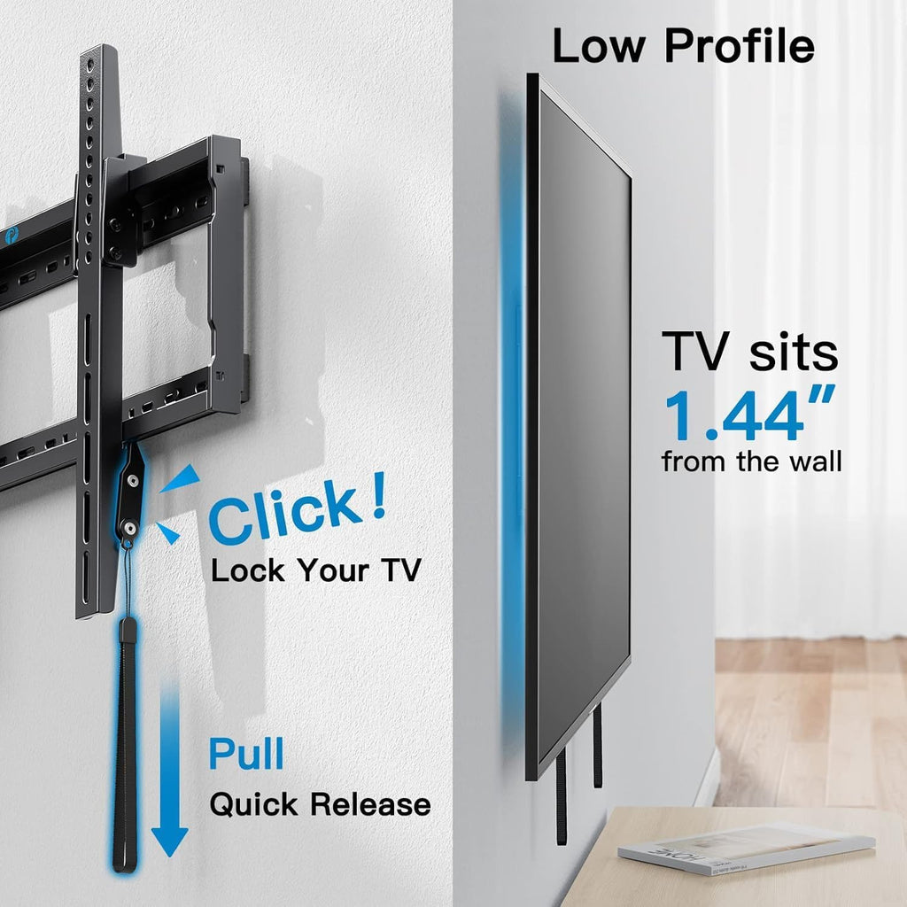 Pipishell Tilt TV Wall Mount Bracket - Low Profile for 37-90 Inch TVs | Fits 16"-24" Wood Studs, Max VESA 600x400mm, Holds Up to 132lbs