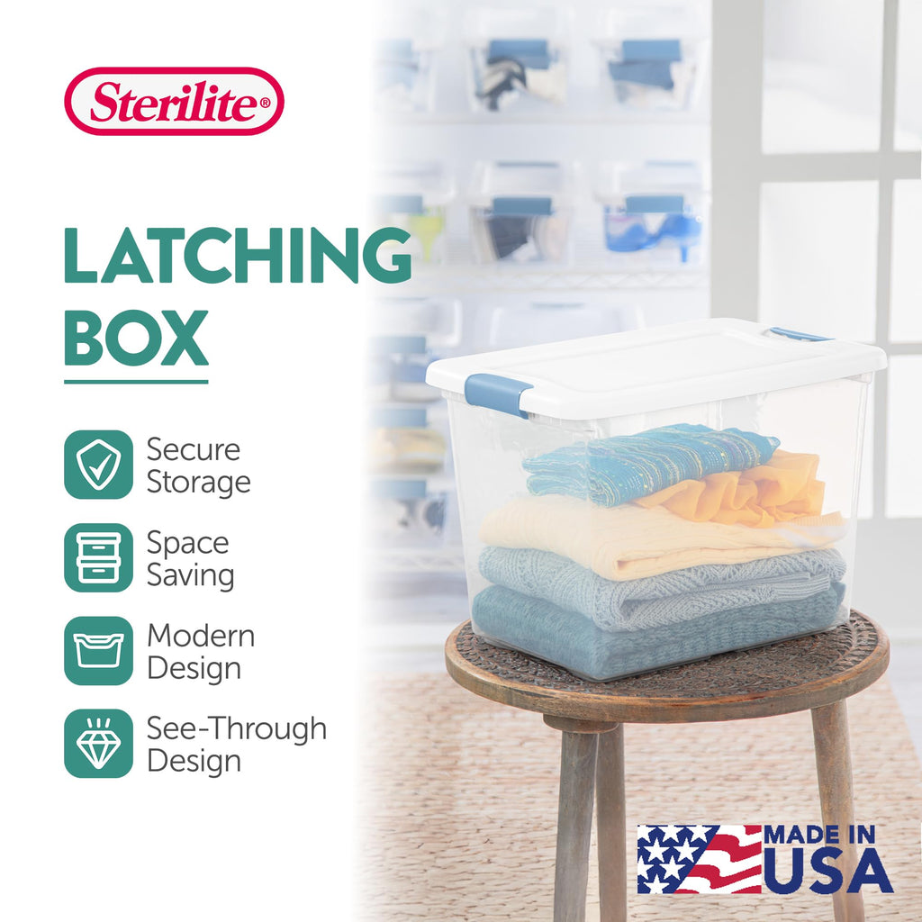 Sterilite 6-Pack Latching Box, Under Bed Storage Bins with Lids, Clear Plastic, 25 Quart - Heavy-Duty Organizing Containers for Closet, Bathroom, and Office