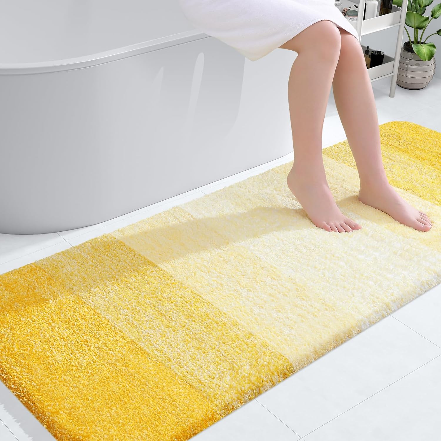 OLANLY Bathroom Runner Rug - Extra Soft Microfiber Mat 59x24 | Quick Dry, Washable, Rubber Backing, Yellow
