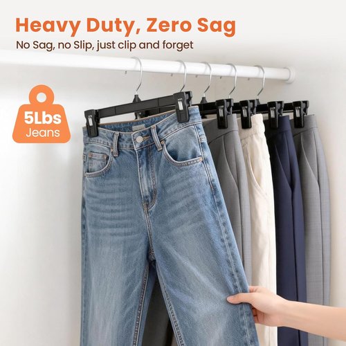 HOUSE DAY Black Pants Hangers - 25 Pack Non-Slip Clip Hangers with 360° Swivel Hook | Durable 12 Inch Space-Saving Design