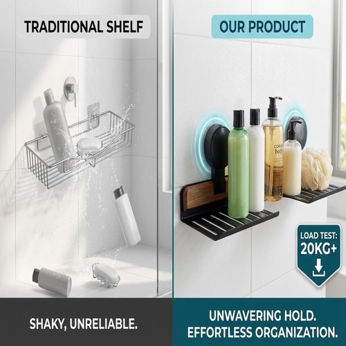 AZSRKRBM Over Sink Shelf with Walnut, 15.7" Tool-Free Organizer, Strong Suction Cup Rack with Easy Drainage for Kitchen & Bathroom