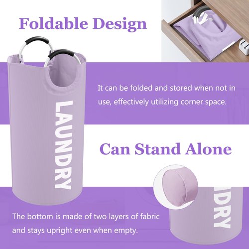 IHOMAGIC 95L Folding Laundry Basket, Large Laundry Hamper with Handles, Portable Dirty Clothes Hamper, Independent Storgae Basket for Bathroom, Living Room, Dorm, Purple