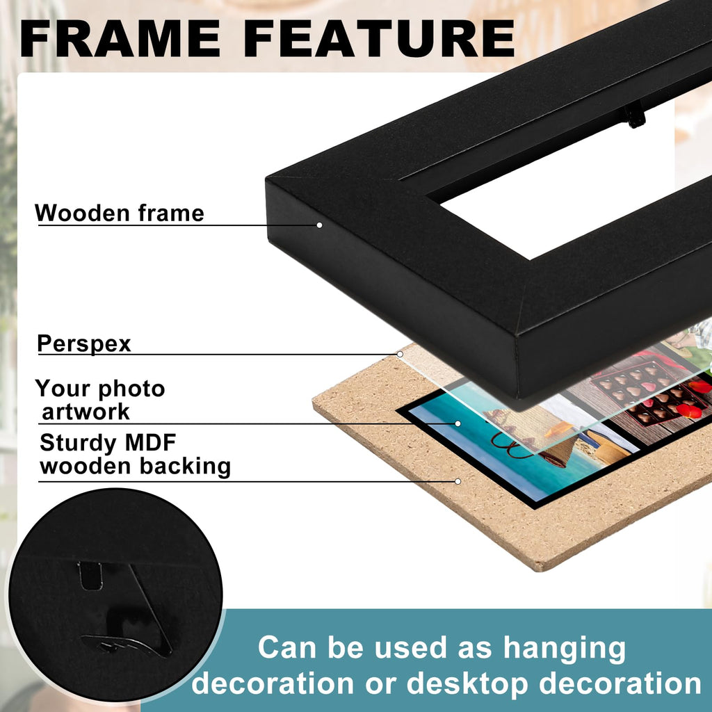 Briwooody 4 Pack Photo Booth Frames 2x6 Photo Strip Frame with Stand Wooden Wall and Tabletop Display Film Picture Holder with Clear Glass for Wedding Grad Baby Shower Picture Booth(Black)