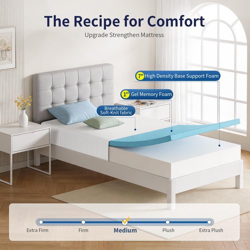 FDW 8-Inch Twin Gel Memory Foam Mattress - Medium Firm | CertiPUR-US Certified | Pressure Relief & Cooling Cover
