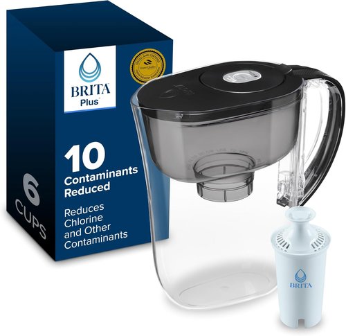 Brita 6-Cup Water Filter Pitcher - Includes 1 BritaPlus Filter | Stylish Black Design