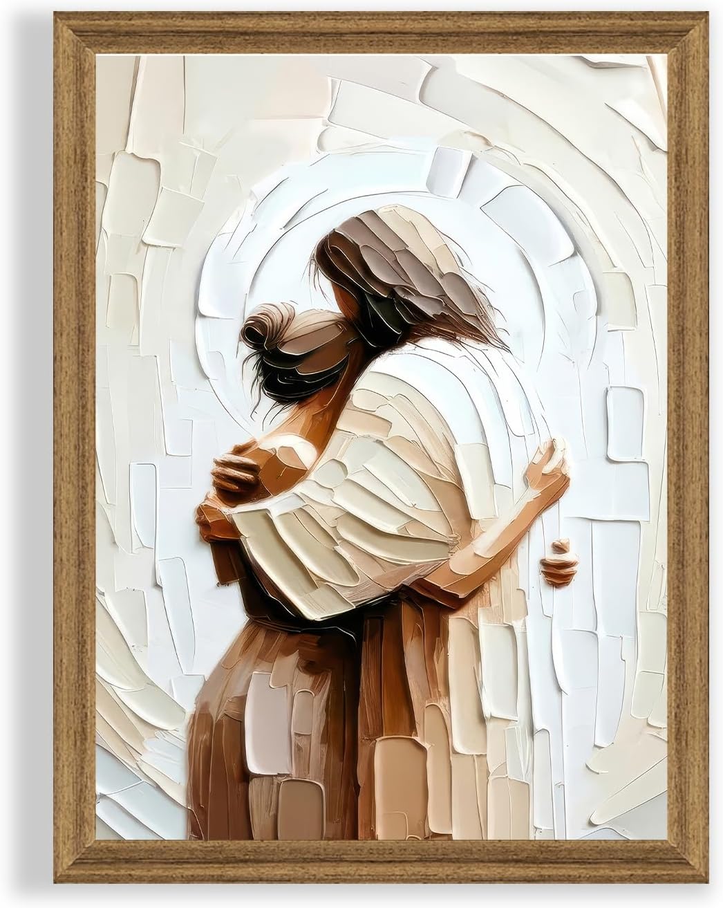 Palette Dreams Canvas Wall Art - Jesus Embracing Woman | Christian Painting Print, 12 x 16 Inch Framed Decor