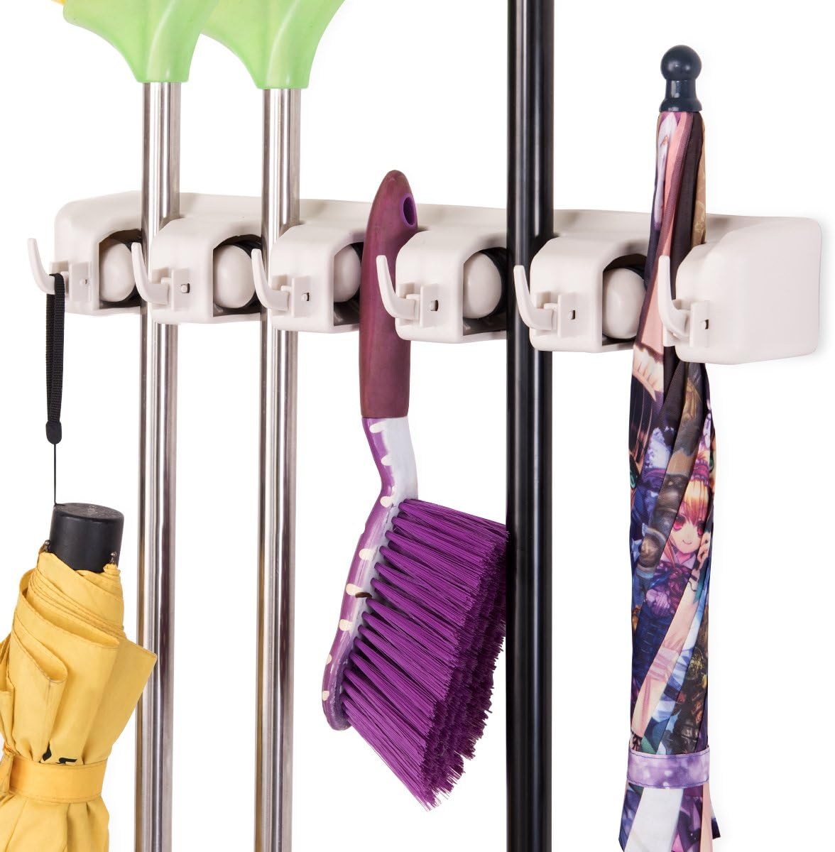 Tangkula Wall Mount Broom Holder - 5 Slot Organizer with 6 Hooks for Home, Kitchen & Garage Storage