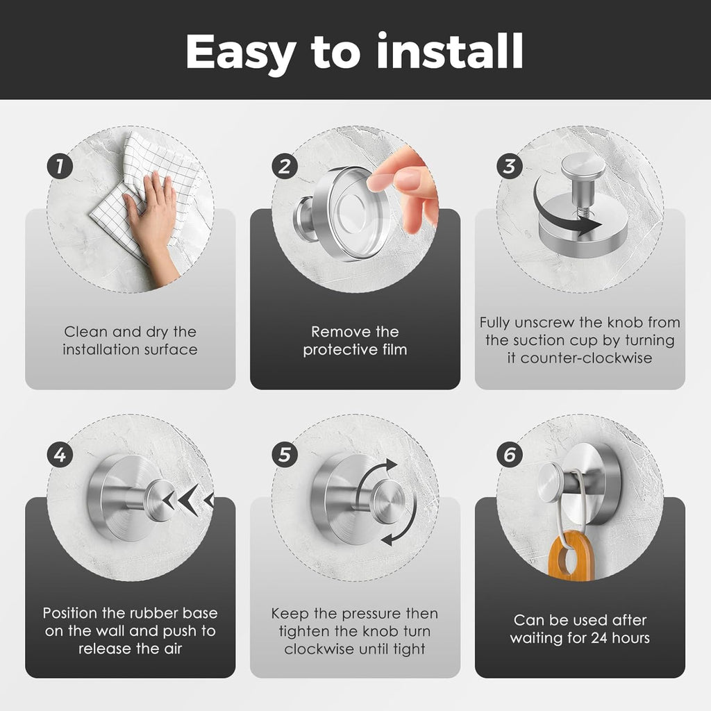 Skiennix Shower Hooks - Removable Suction Cup Hooks for Glass Windows | 4-Pack Silver