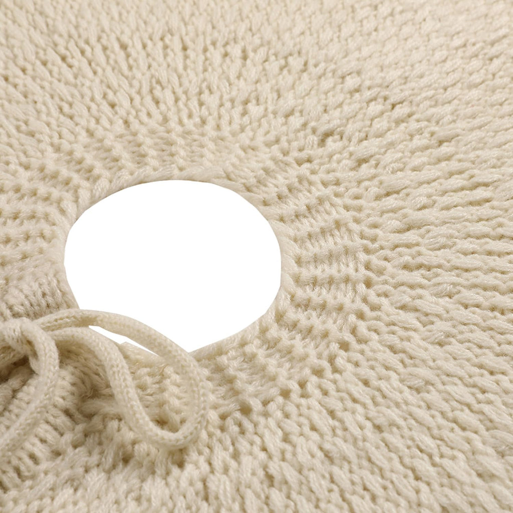 Sattiyrch Knit Christmas Tree Skirt – Classic Cable Knit Tree Base Wrap with Tie Closure – Cozy Holiday Décor for 7–9 ft Christmas Tree (Beige,48in)