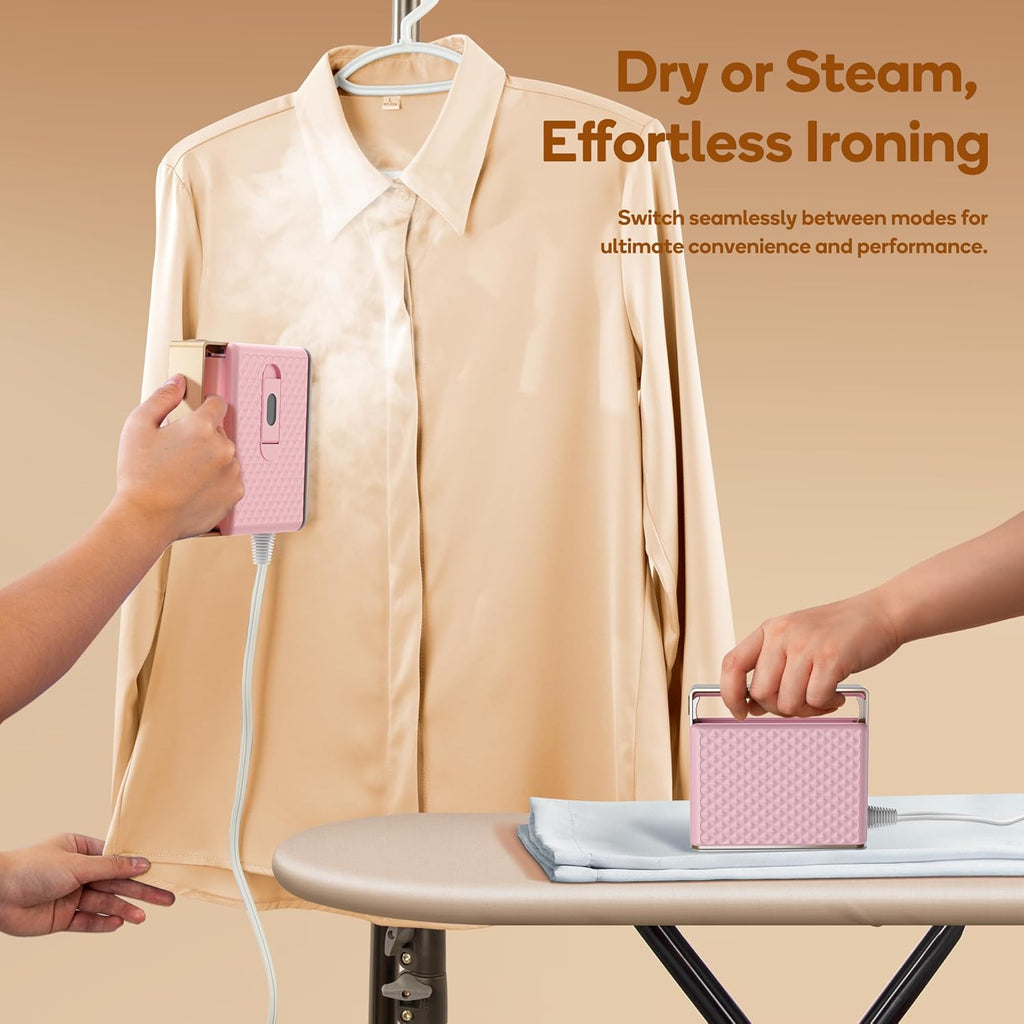 Newbealer Travel Steam Iron - Handheld Steamer with Non-Stick Soleplate & Auto-Off | Pink, Global Voltage 100-240V