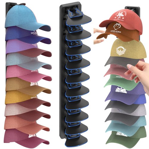 HeQe Hat Organizer for Baseball Caps 1 Pack, Adhesive Hat Rack for Wall, Baseball Cap Organizer (Black)