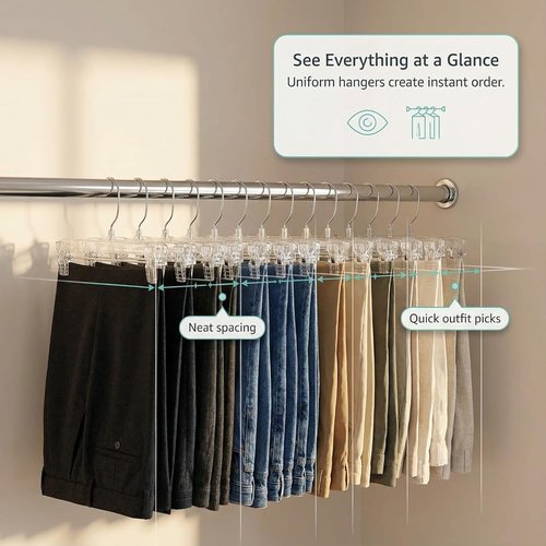 DEILSY™ Pants Hangers with Clips - Space-Saving 12-Inch Hangers for Jeans & Skirts | 30-Pack Durable Closet Organizers