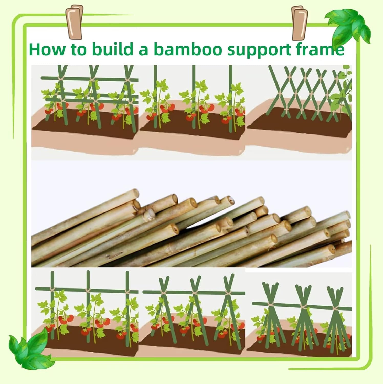 Bamboo Stakes - Eco-Friendly Plant Support Poles | 50-Pack, 4.8FT Height for Tomatoes, Beans & Flowers