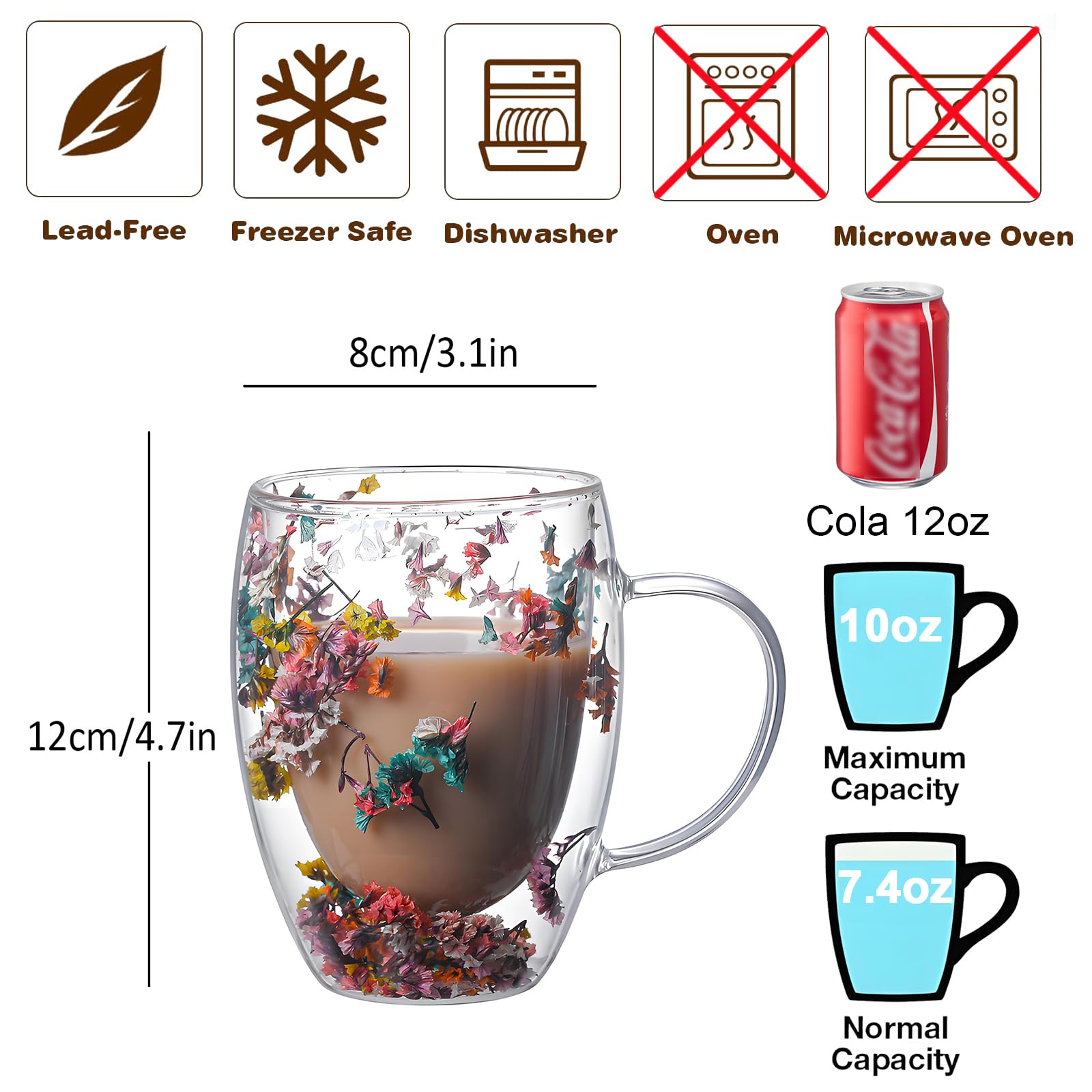 NBHUZEHUA Double Wall Glass Coffee Mugs Clear Cups for Cappuccino Tea Espresso Latte Hot Beverages Glasses Birthday Gifts for Women Her