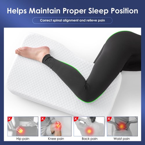 Livemy Leg Pillow for Side Sleepers, Memory Foam Knee Pillow for Side Sleeping, Leg Elevation Pillow for Hip/Back/Sciatica Pain Relief Helps Spine Alignment -18"x30" (4 INCHES) (White, L)