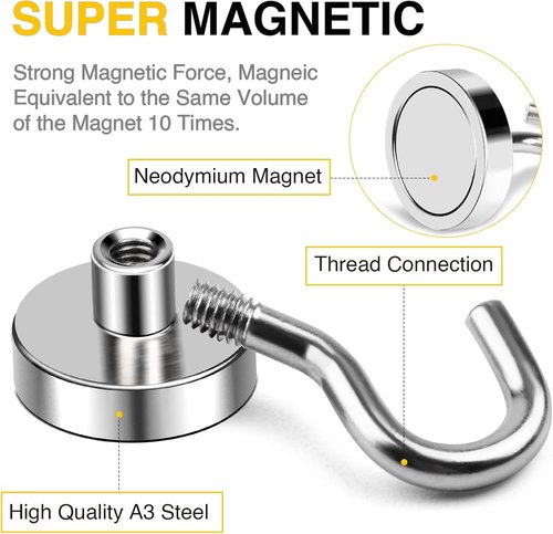 DIYMAG Magnetic Hooks - 50lbs Heavy Duty N52 Rare Earth Magnets | Essential 6-Pack for Home & Travel