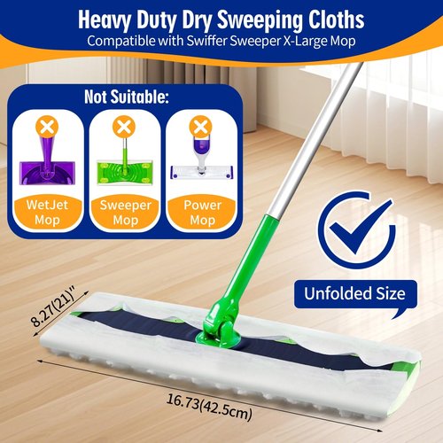 FURCIELOS 60 Count XL Pet Dry Sweeping Cloth Refills for Swiffer Sweeper XL Mop, Unscented Heavy Duty Dry Pads Refills for Multi-Surface Floor Cleaning