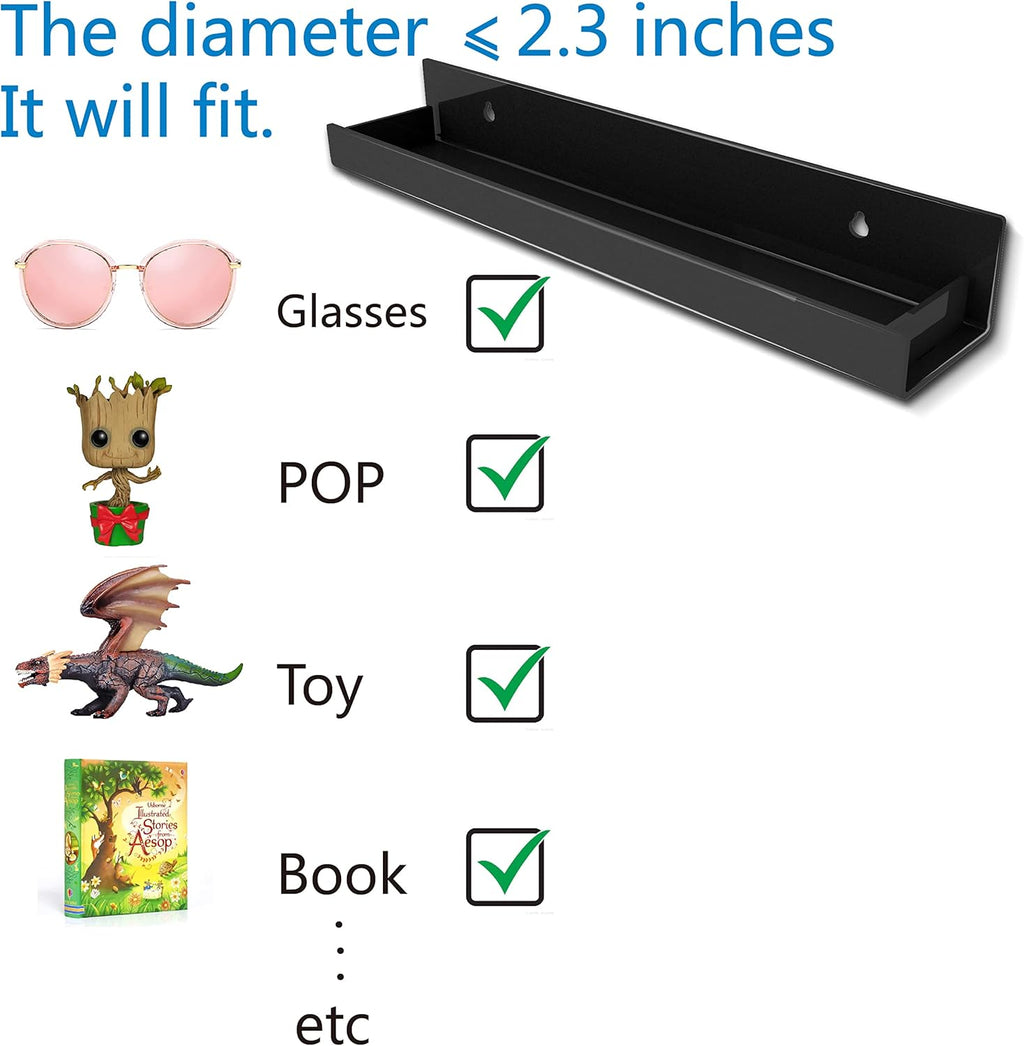 Skiennix 15-Inch Black Acrylic Shelves - Modern Floating Bookshelf for Kids Room | Stylish Toy & Display Storage