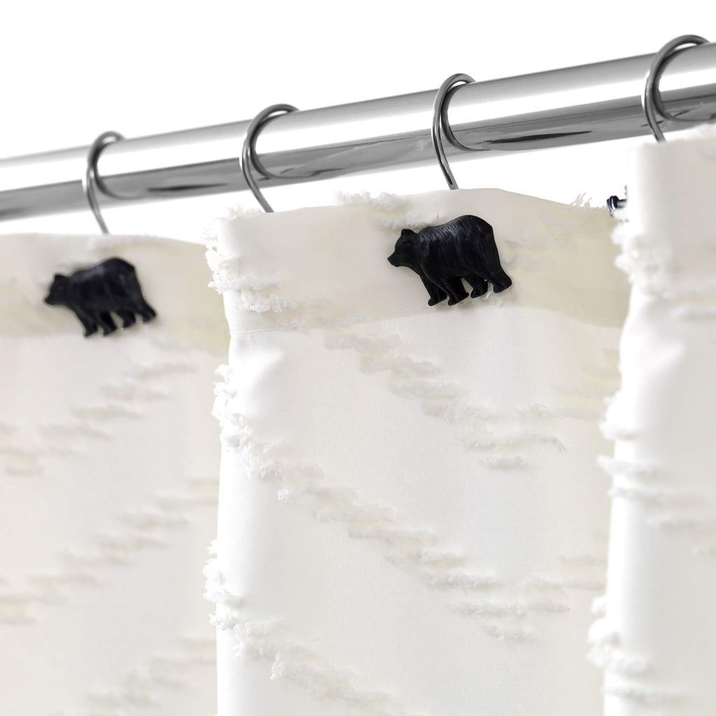 Bear & Deer Shower Curtain Hooks：12 Pcs Black Rustic Cabin & Christmas Reindeer Decorative Hooks Rustproof Stainless Steel Rings - Farmhouse Lodge Western & Woodland-Themed Bathroom Home
