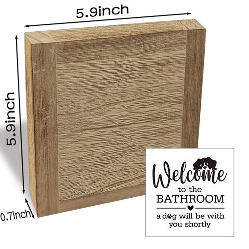 Dog Bathroom Decor, Funny Bathroom Decor, Interesting Wood Decoration for Restroom, Welcome to The Bathrooms A Dog Will be with You Sign, Indoor Bathrooms Toilet Wood Box Sign