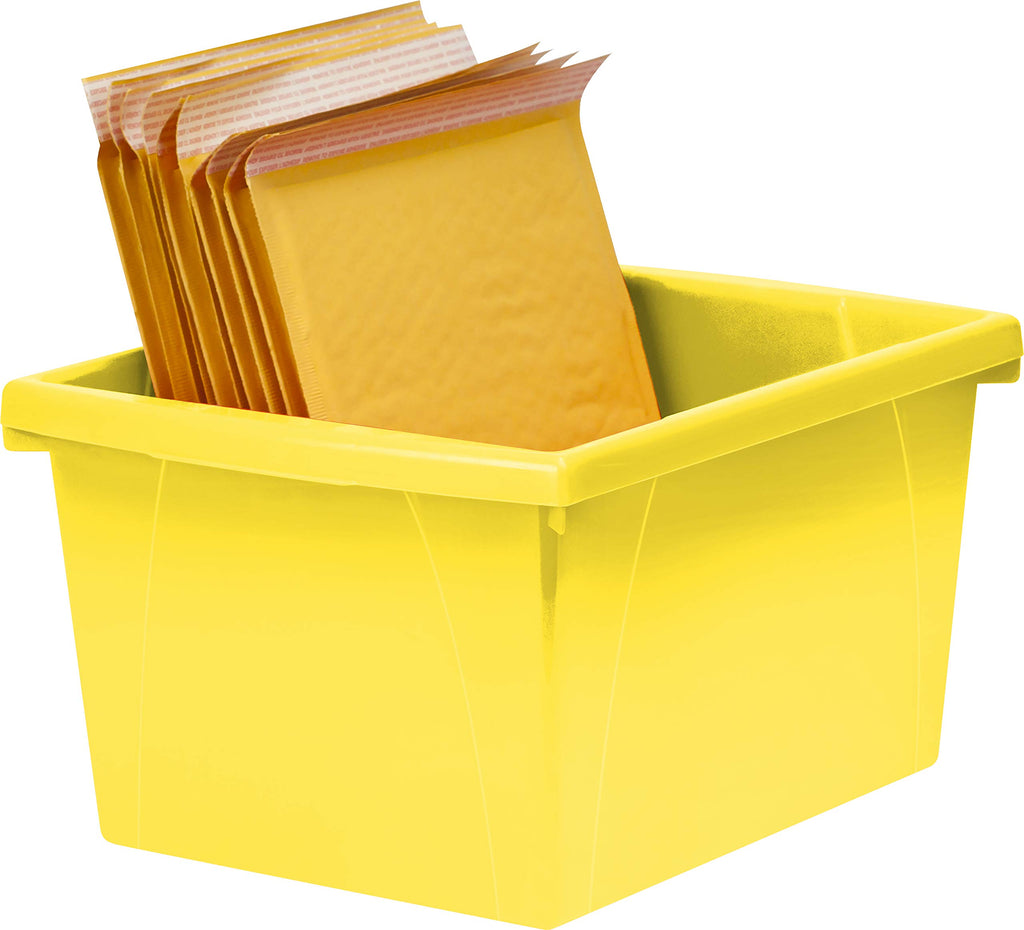 Storex 4 Gallon Storage Bin – Plastic Classroom Organizer for Books and Supplies, Yellow, 1-Pack (61453A06C)