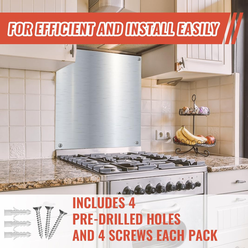 30" x 24" Backsplash for Kitchen Wall Stove Backsplash Protector with Ultra Flat and Flushed Metal Backs plash for Panel Stainless Steel (1)