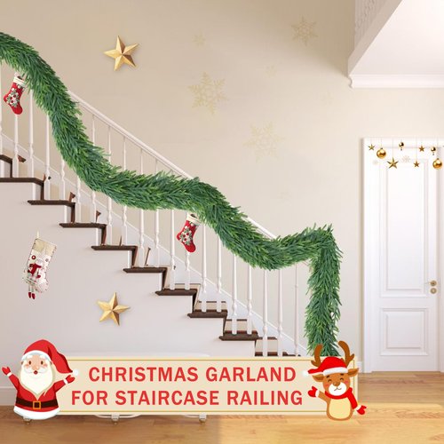 Christmas Cedar Garland for Staircase Real Touch Droopy Bendable Lifelike Faux Xmas Garlands for Decoration Christmas Green Pine Mantle Garland Thanksgiving Table Decorations Outdoor Indoor 60"