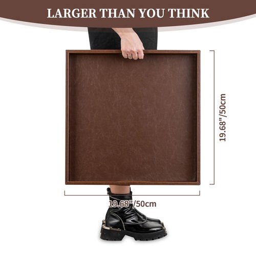 Hanobe Ottoman Serving Tray Large: 20'' Decorative Trays with Handles - Leather Coffee Table Decor for Extra Big Counter Home Living Room - Oversized