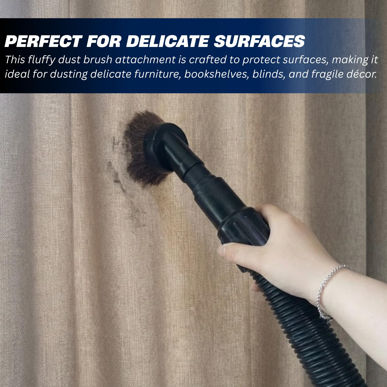 1.25 Inch Horse Hair Vacuum Brush Attachment & 2-1/4'' to 1 1/4'' Vacuum Adapter for Shop Vacs - Premium Soft Horsehair Round Dust Brush: Perfect for Vacuuming Sofas, Furniture Surface and Baseboards