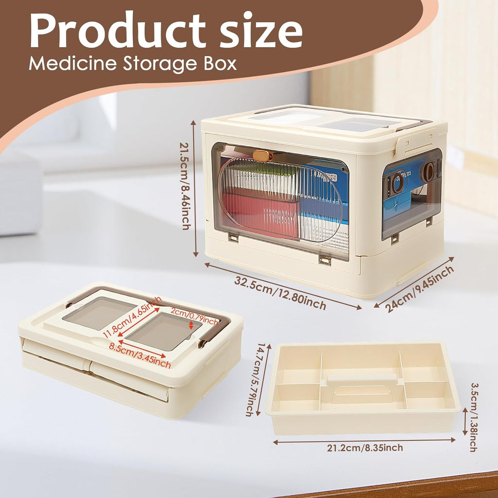 Skiennix 3-Tier Medicine Organizer - Portable Storage Box with Handle & Wheels, Large Capacity First Aid Container