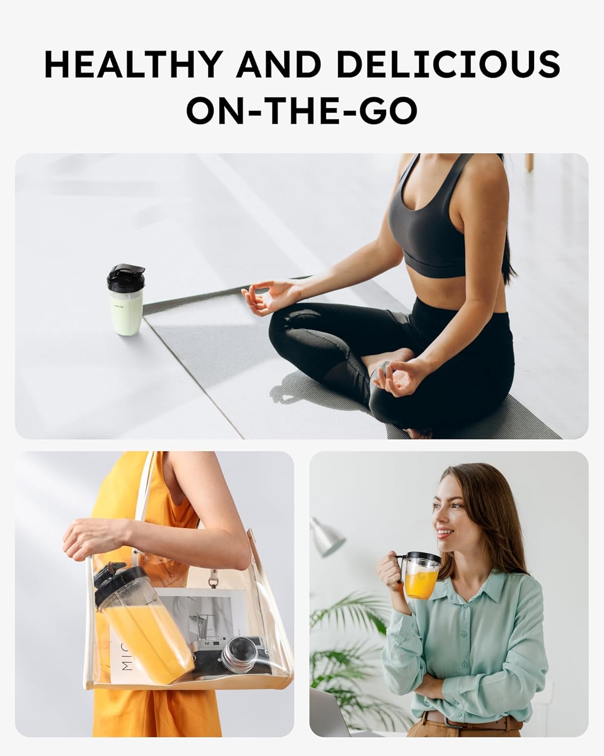 Sangcon 1000W Smoothie Blender - Portable Kitchen Blender with 3 Cups & Multiple Caps for Shakes