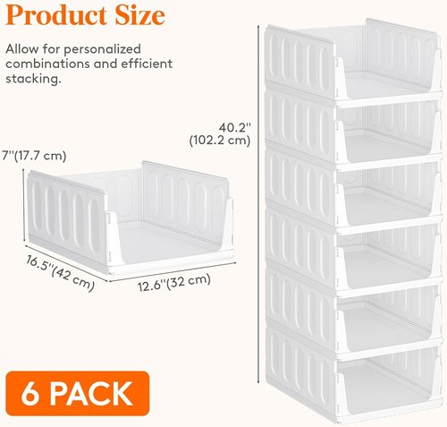 Lifewit 6-Pack Stackable Closet Organizers - Multifunctional Storage Bins for Clothes | 12.6 Inch Size