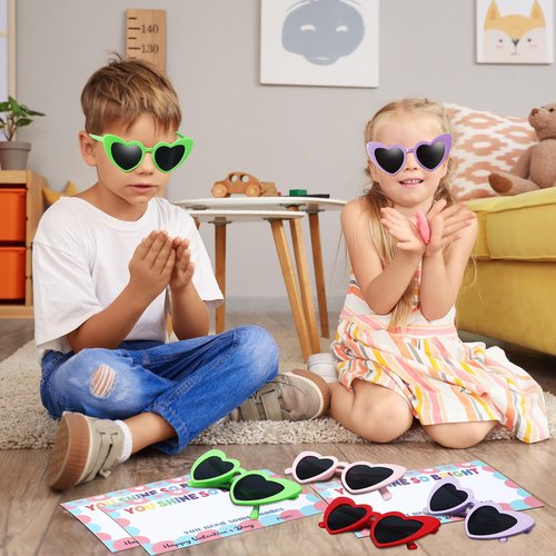 Kathfly 30 Pack Valentine's Day Sunglasses with Gift Cards Valentine Favor Sunglasses with Greeting Cards Prize Supplies Gift(Heart, Cat Eye)