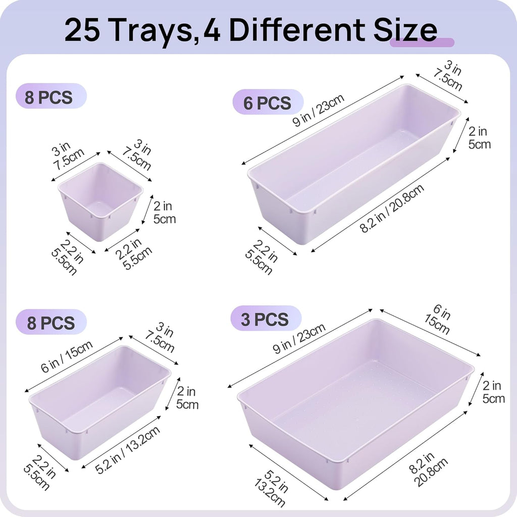 Vtopmart 25 PCS Plastic Drawer Organizers - Versatile Storage Bins for Bathroom, Makeup & Kitchen
