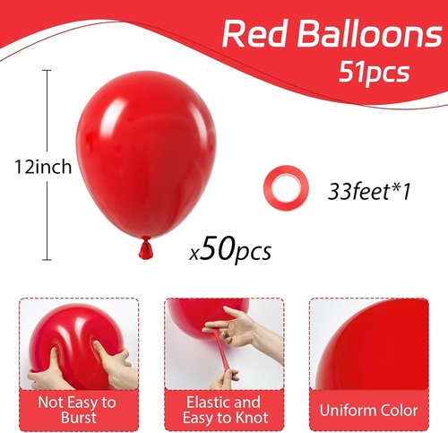 Awenztech Red Balloons - 12 Inch Latex Balloons | 50 Pack for Baby Showers, Weddings & Parties
