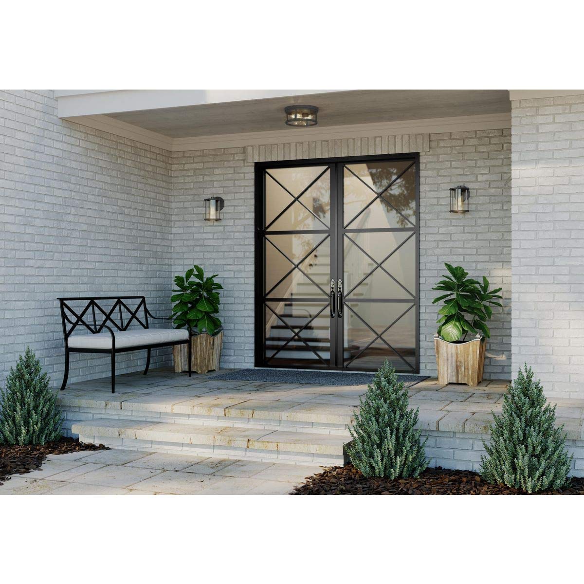 Progress Lighting Gunther Collection 2-Light Clear Glass Farmhouse Outdoor Flush Mount Light Antique Bronze, 5.75x12.63x12.63