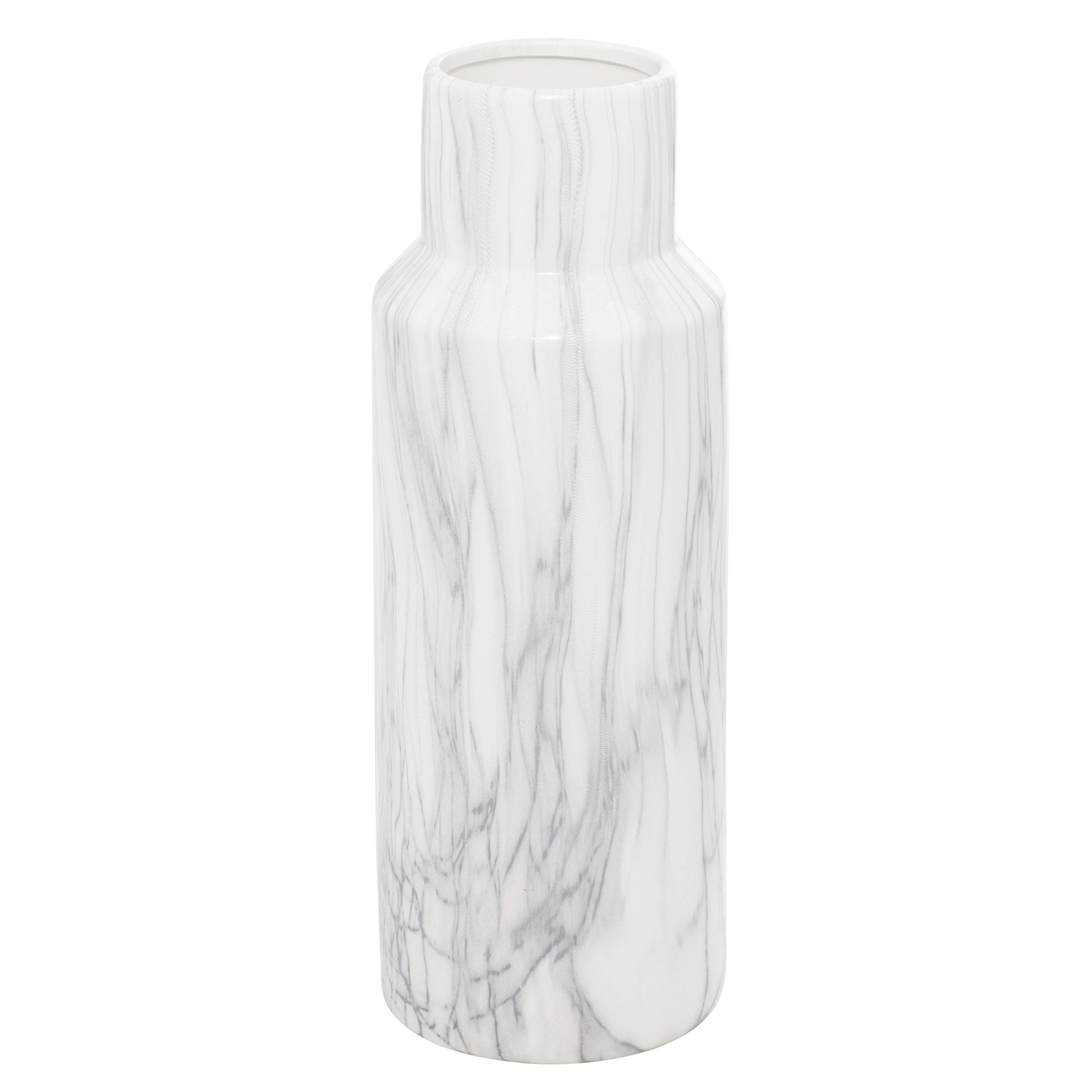 Deco 79 Ceramic Decorative Vase Faux Marble Centerpiece Vase, Flower Vase for Home Decoration 6" x 6" x 15", White