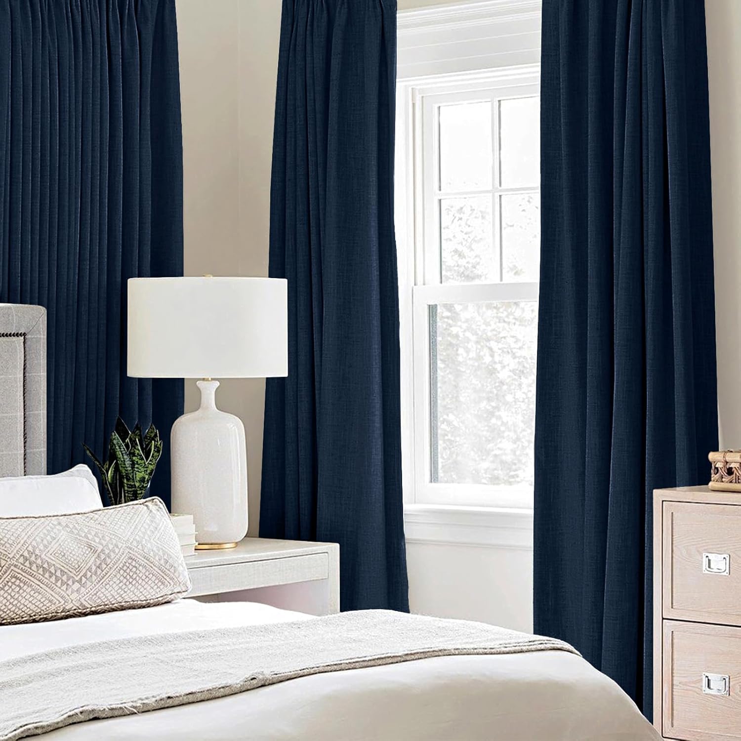 MIULEE Blackout Linen Textured Curtains - Thermal Insulated Room Darkening Drapes, Midnight Blue | 52 x 96 Inch (2 Panels)